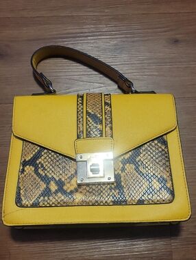 Aldo Yellow Snake-Print Top Handle Satchel